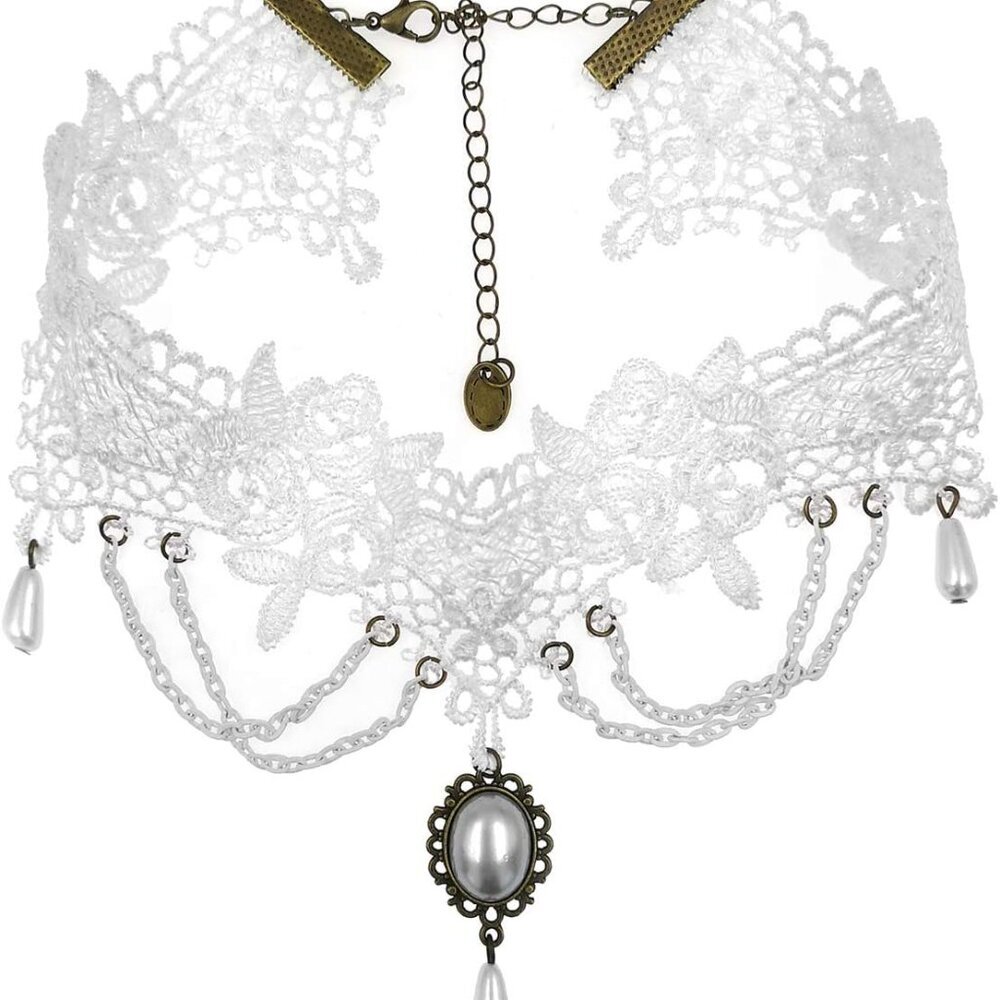 Vintage Lace Gothic Style Tassel Pendant Choker Victorian Palace Princess Lolita